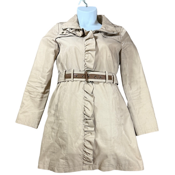 Guess Jackets & Blazers - Guess Beige Ruffle Trench Coat SKU1421